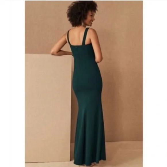 BHLDN green long dress with slit - Picture 3 of 9